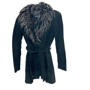 Beyond‎ California Y2K Black Suede Fur Trim Jacket Penny Lane Whimsigoth SMALL